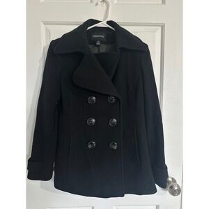 London Fog Black Double Breasted Wool Blend Peacoat Petite Small